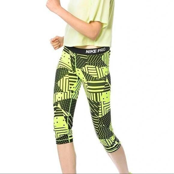 Nike Pro Dri Fit Yellow and Black Crop Legging - Picture 4 of 4